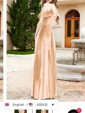 Off-Shoulder Velvet Maxi Dress in Champagne Blush